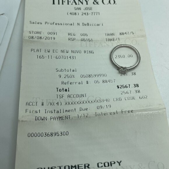 Tiffany & Co. Novo Horizon Platinum Emerald Cut & Round Diamond Ring Size 4.75 - Picture 6 of 14